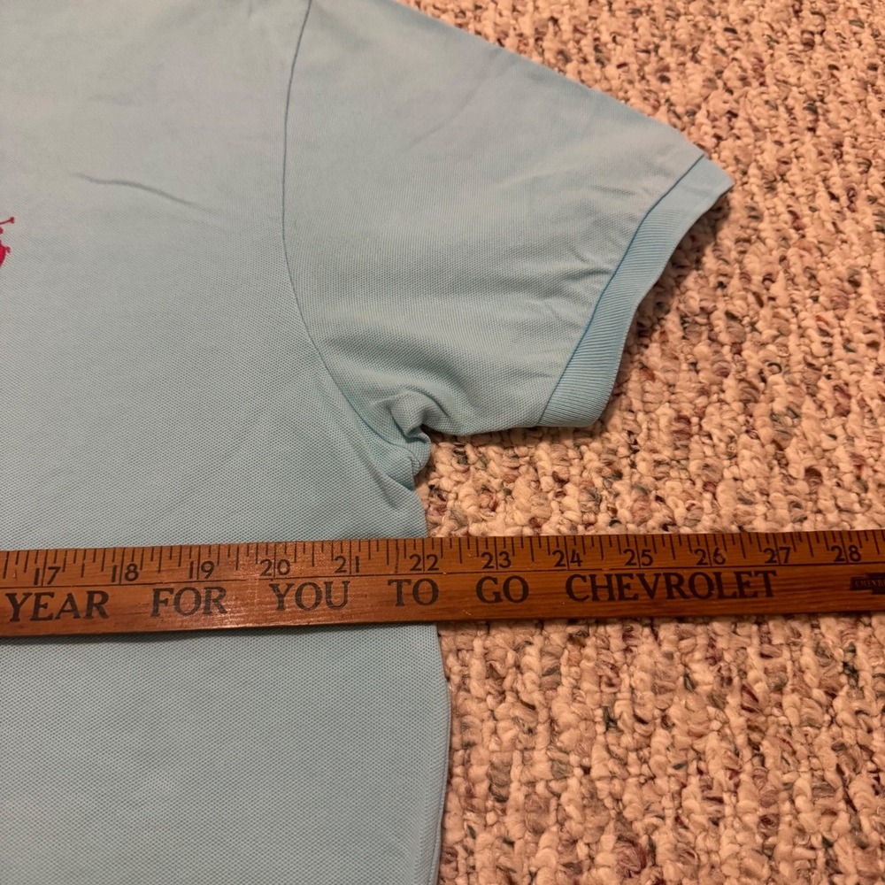 Polo Ralph Lauren Mens Stretch Mesh Polo Shirt Light Blue Pink Pony Large L - Picture 5 of 7